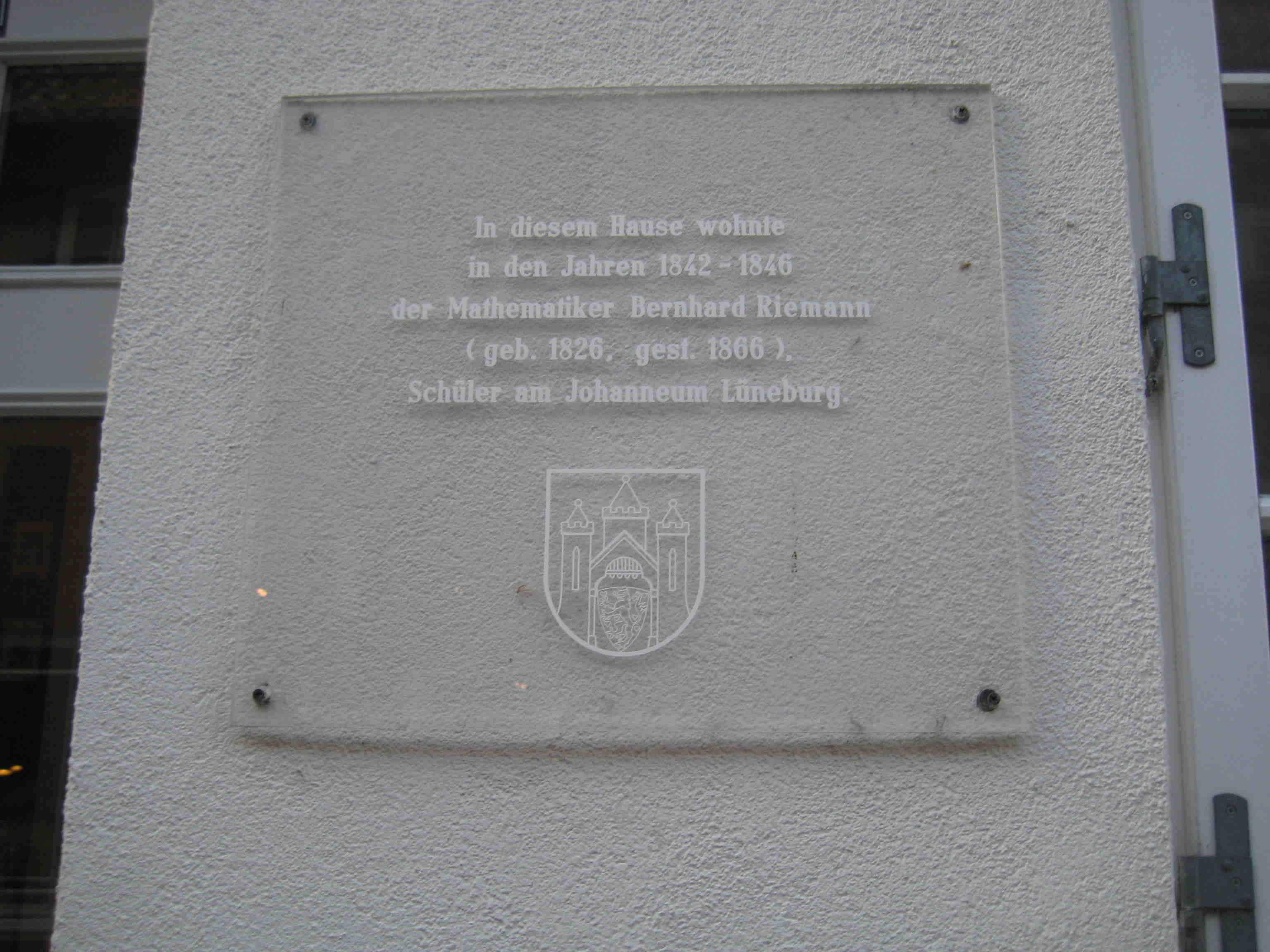 DETALLE PLACA CASA DONDE VIVIO RIEMANN EN LUNEBURG